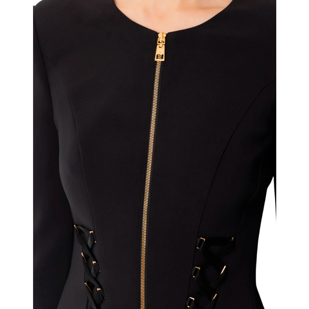 Elisabetta Franchi Double-Breasted Stretch Crepe Jacket Black Dames