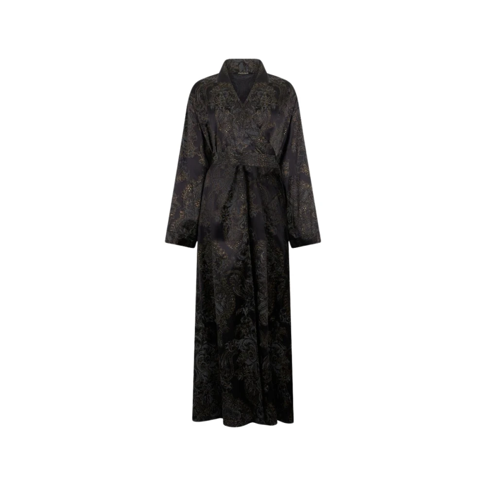 Roberto Cavalli Black Wrap Dresses, Female, M, Ornamental Silk Kimono Dress