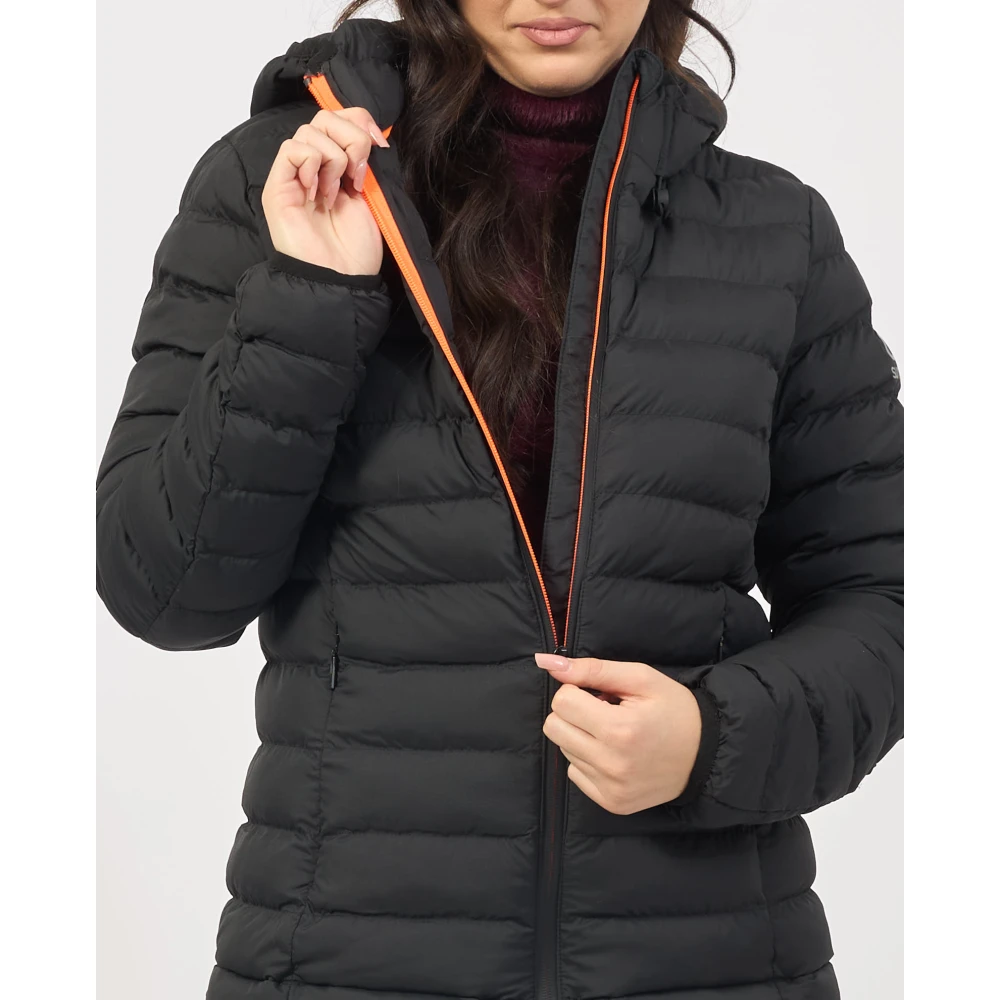 Suns Zwarte Ripstop Nylon Jas met Capuchon Black Dames