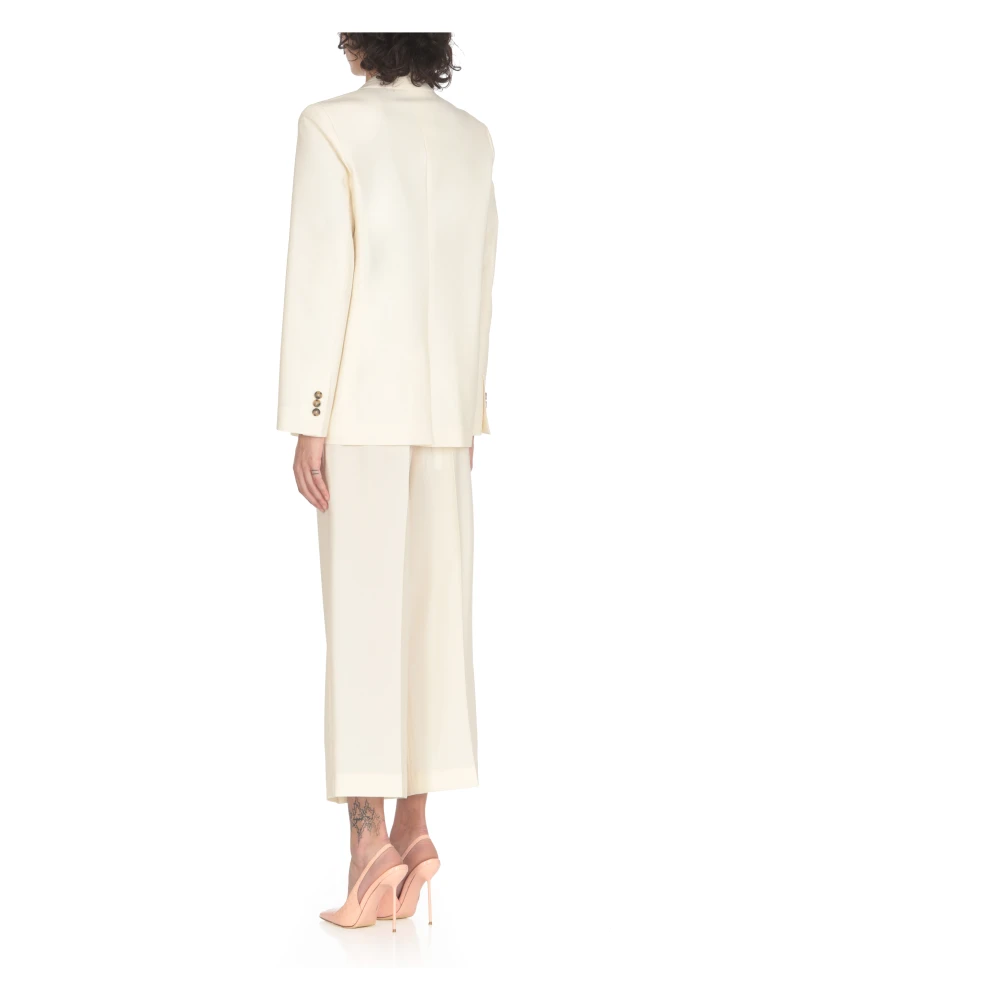 Msgm Ivoor Wol Blazer Peak Revers Jas Beige Dames