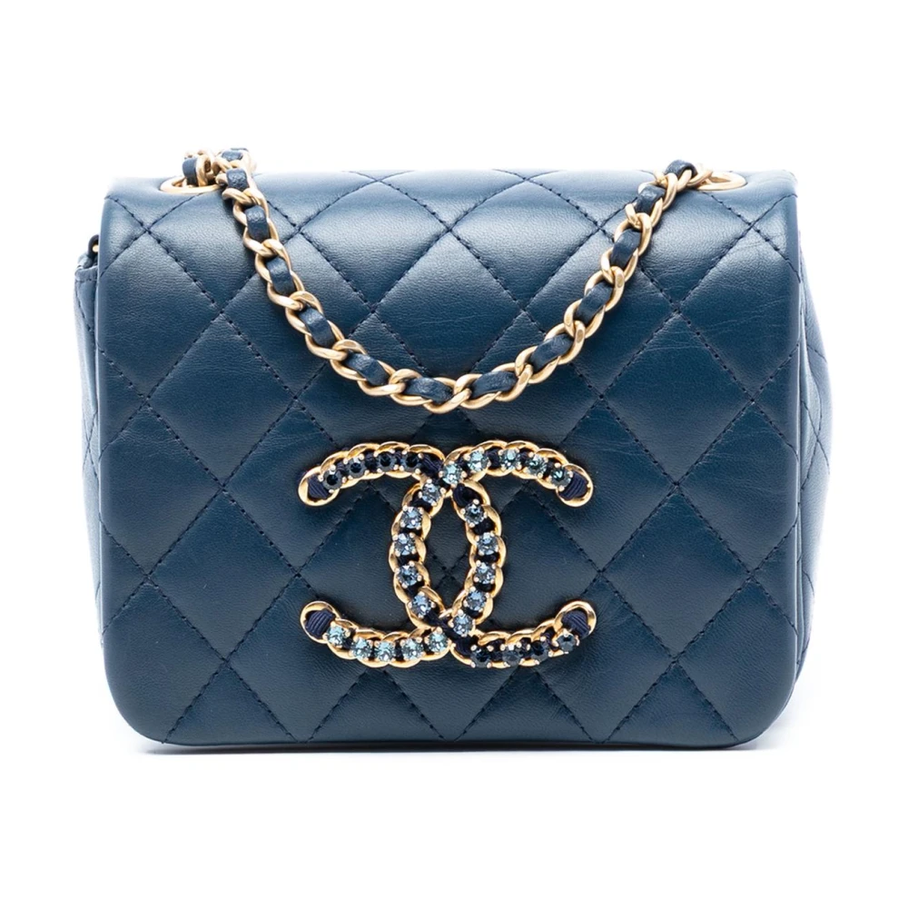 Chanel Vintage Women's Blue Pre-Owned Vintage Quilted Lambskin Flap Bag With Crystal Embellishments