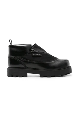 Svarta Läder Ankelboots med Motiv