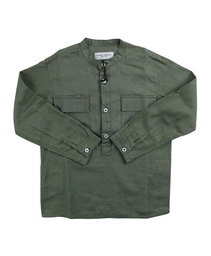 chemise-militaire-col-mandarin-vert