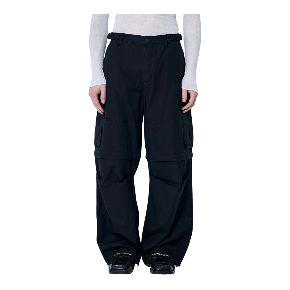 032C Men's Black Cotton Cargo Pants With Multiple Pockets