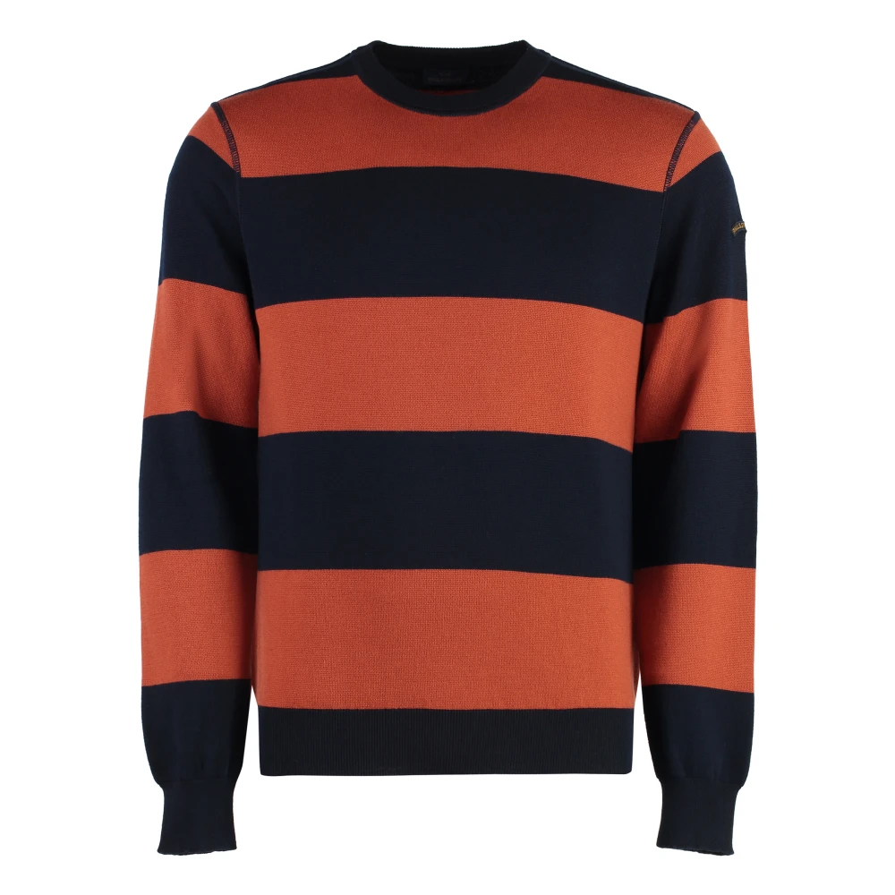 Paul & Shark Blå Ribbstickad Tröja I Ull Med Rund Hals