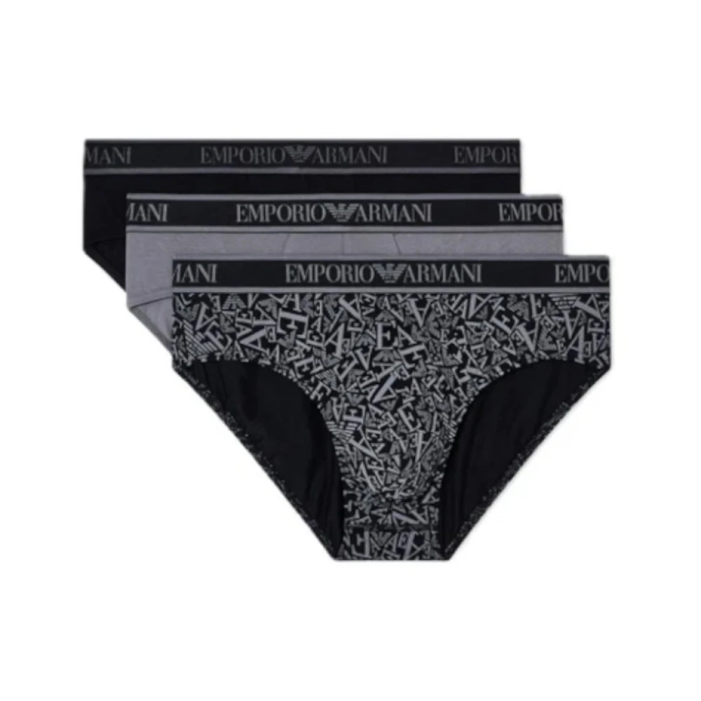 Emporio Armani Herr Multicolor Underkläder S, Bomull, Trepack Briefs Med Core Logo-Midjeband