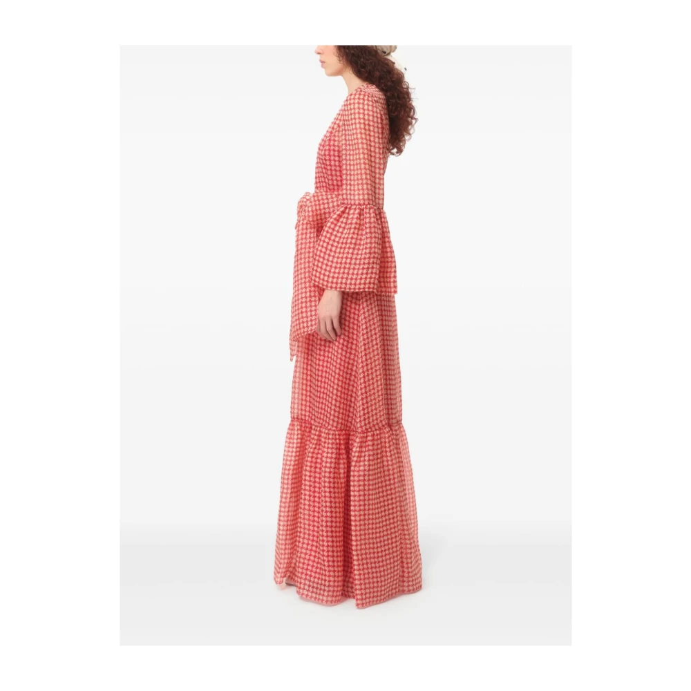 Valentino Garavani Lange Vichy Jurk met Taille Strik Pink Dames