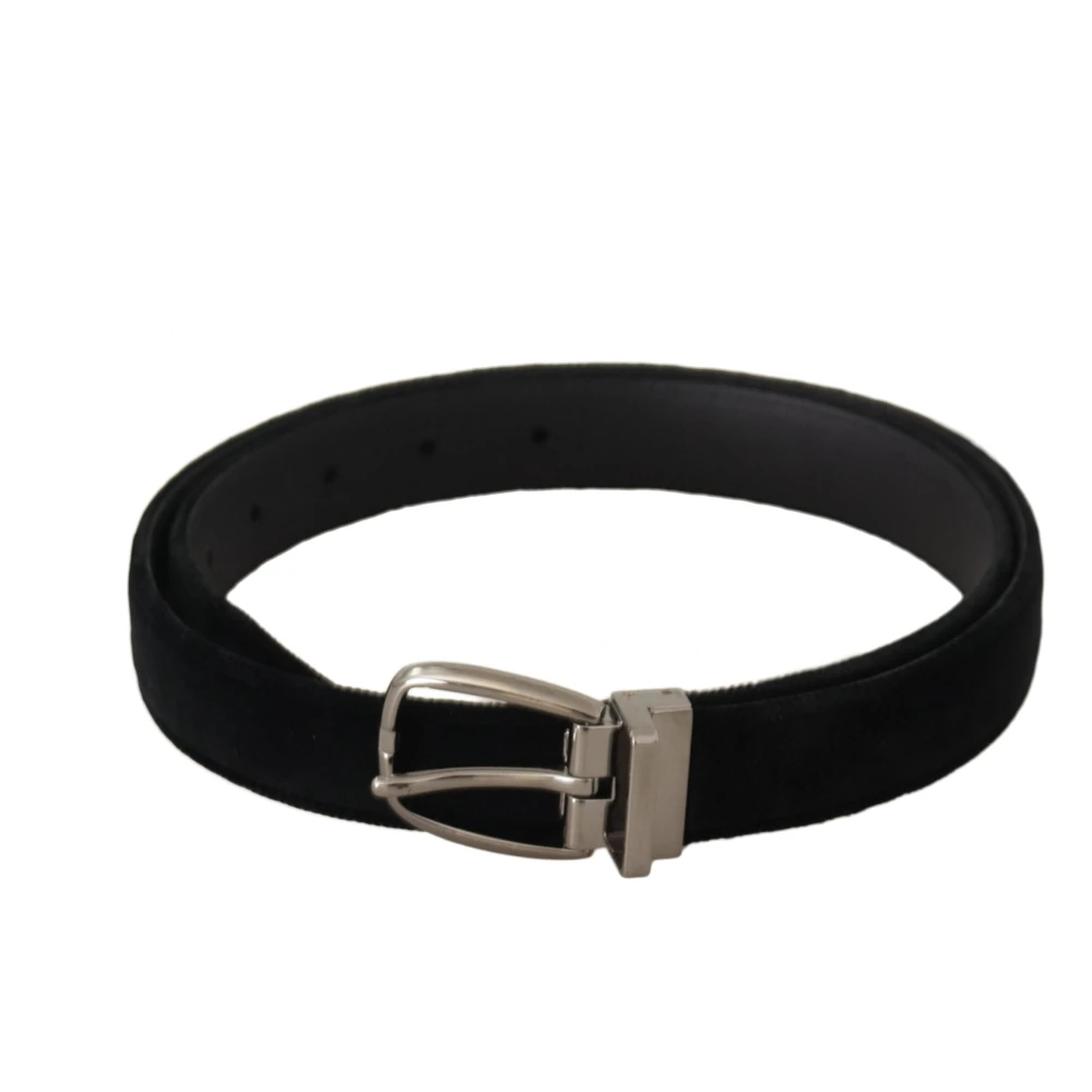 Dolce & Gabbana Elegante zwarte fluwelen riem met gegraveerde gesp Black Heren