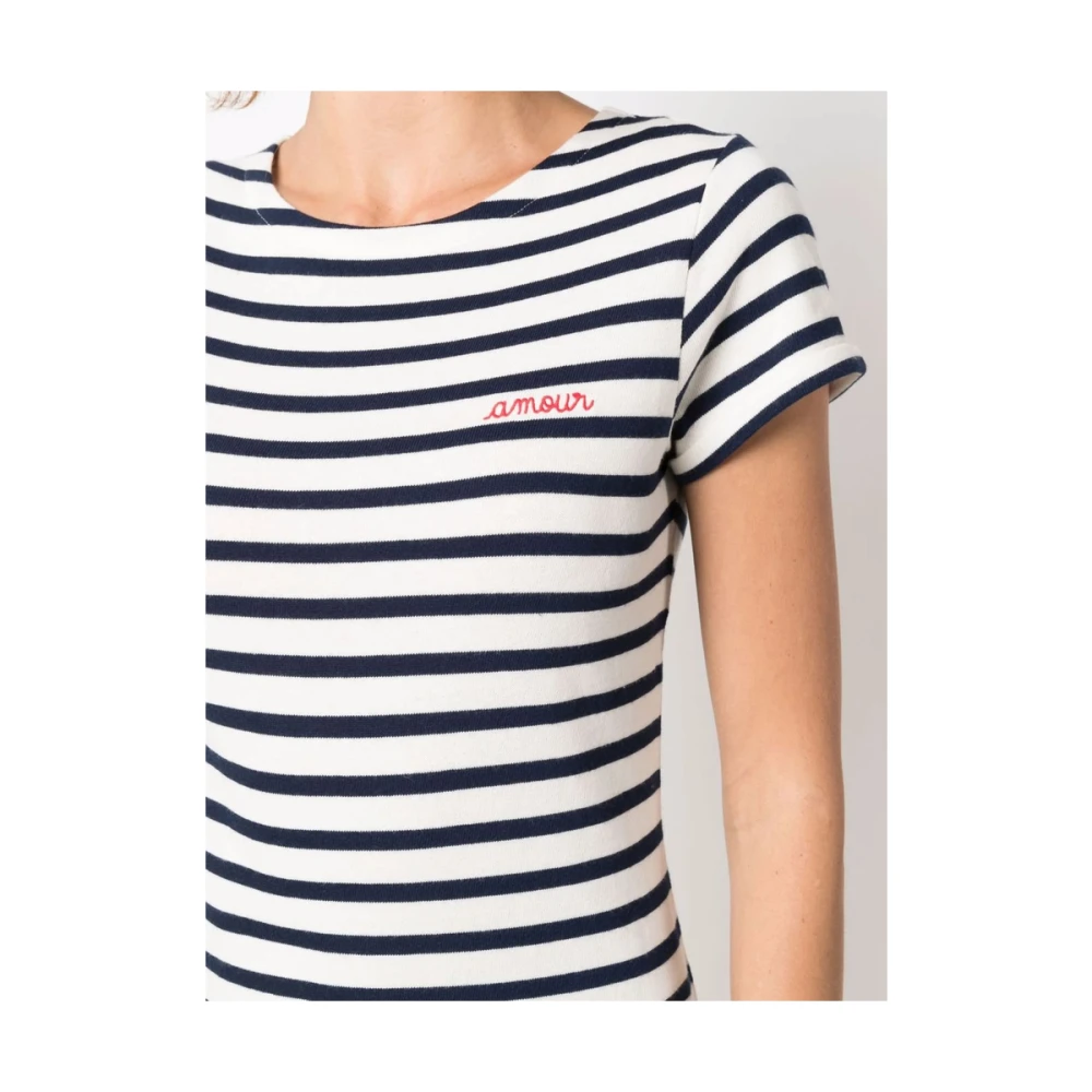 Maison Labiche Gestreept Geborduurd Slogan T-shirt White Dames