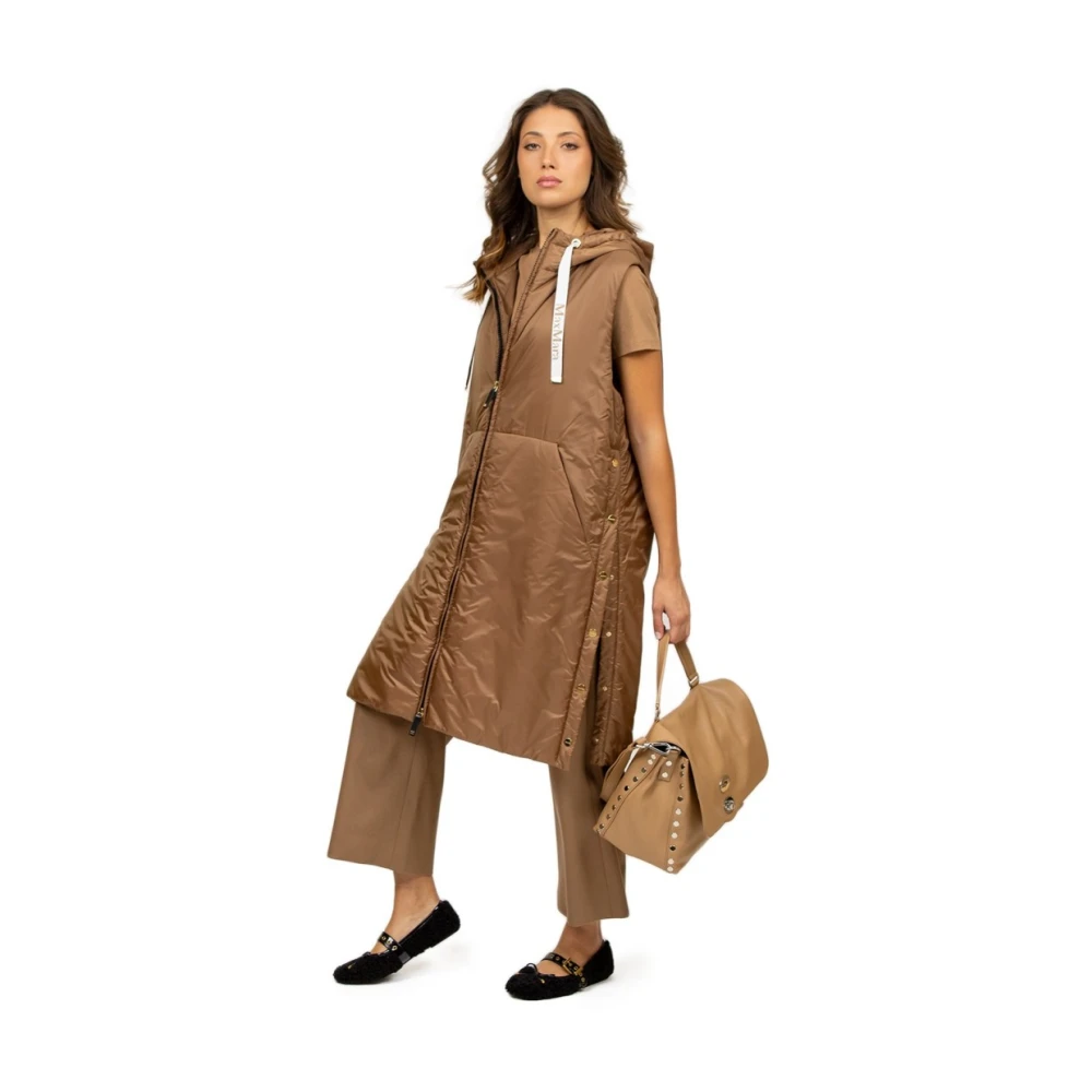 Max Mara Kameel Waterafstotende Hooded Midi Gilet Brown Dames