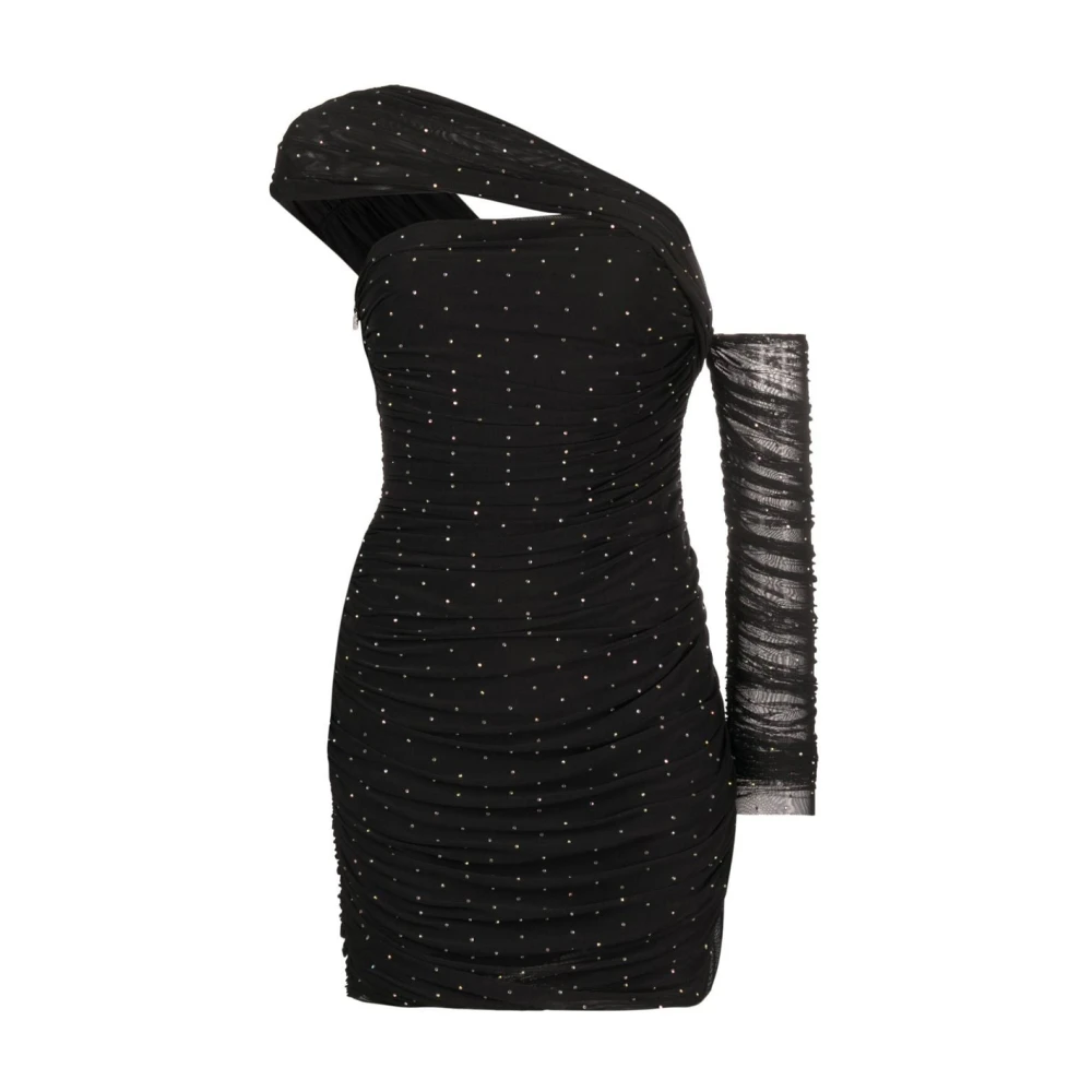 Rotate Birger Christensen Zwarte jurk met asymmetrische schouder en kristalversiering Black Dames