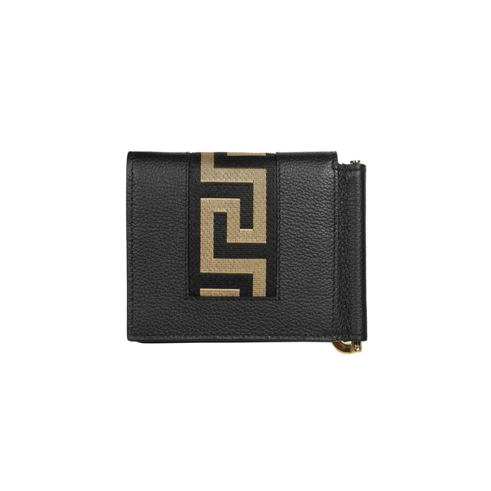 Versace Gestikte lederen klep portemonnee Black Heren