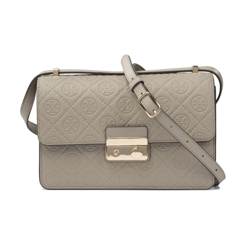 Tory Burch Women's Beige T Monogram Pebbled Shoulder Bag