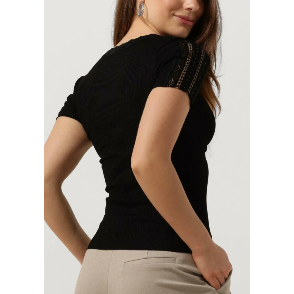 Rosemunde Dames Tops & T-shirts Benita Silk T-shirt W Lace Black Dames