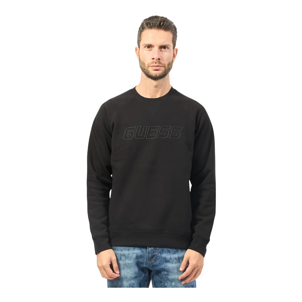 Guess Zwarte Crewneck Sweater met Voorlogo Black Heren