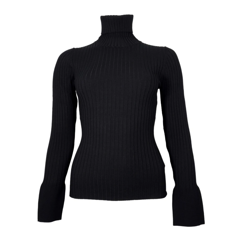 Kaos Geribbelde coltrui zwart Black Dames