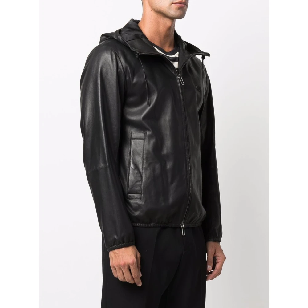Emporio Armani Leather Jackets Black Heren