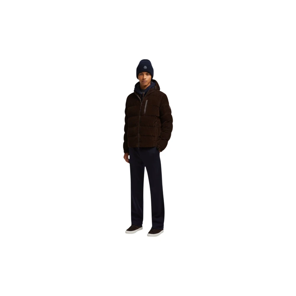 Moncler Ribfluwelen Gewatteerde Hoodiejas Bruin Brown Heren