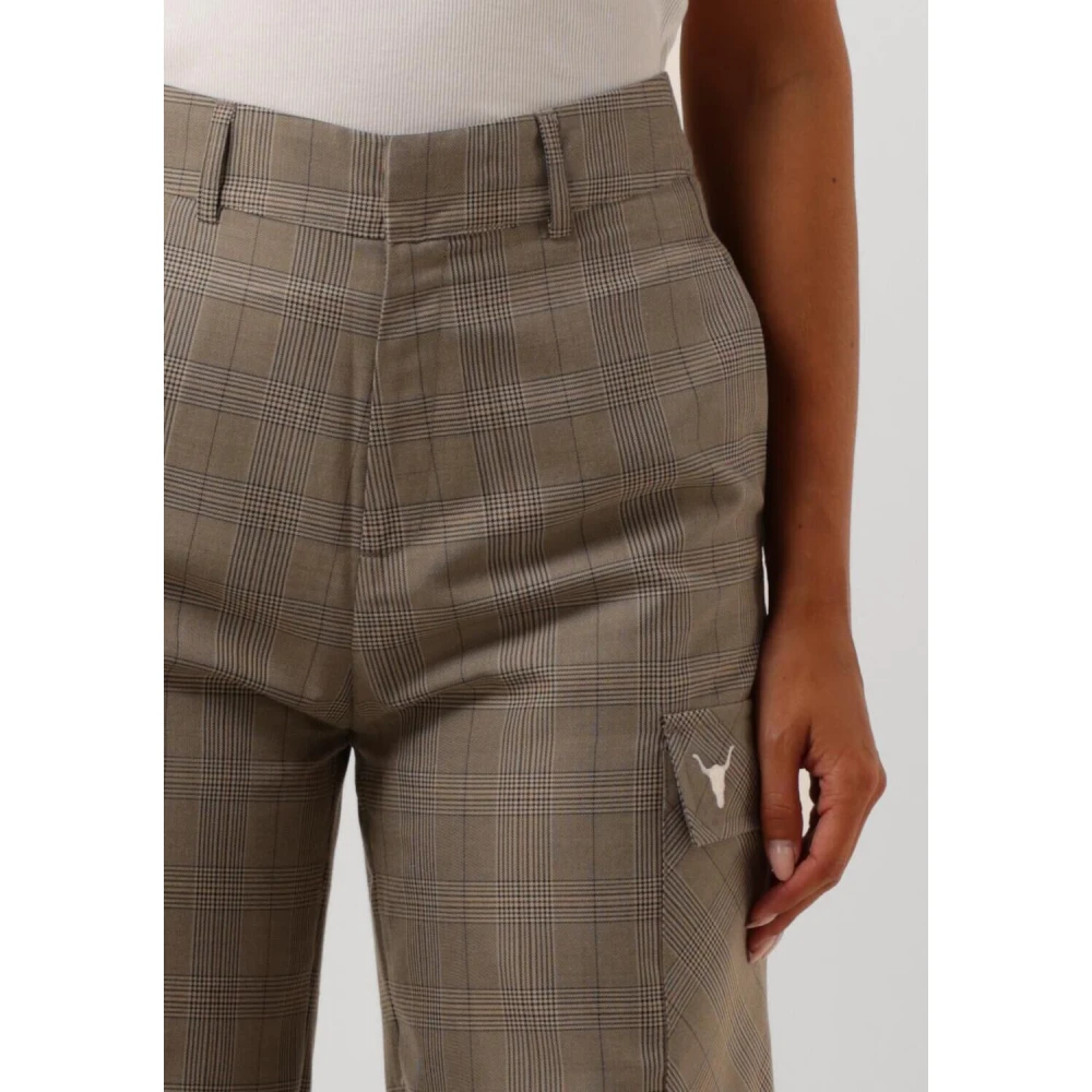 Alix The Label Geweven Cargobroek met Ruitpatroon Brown Dames