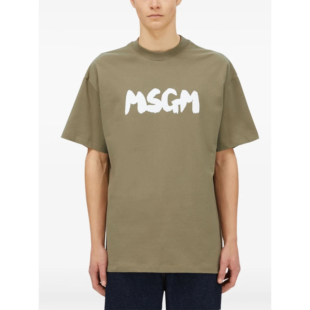 Msgm Groene Logo Pennellato T-shirts en Polo's Green Heren