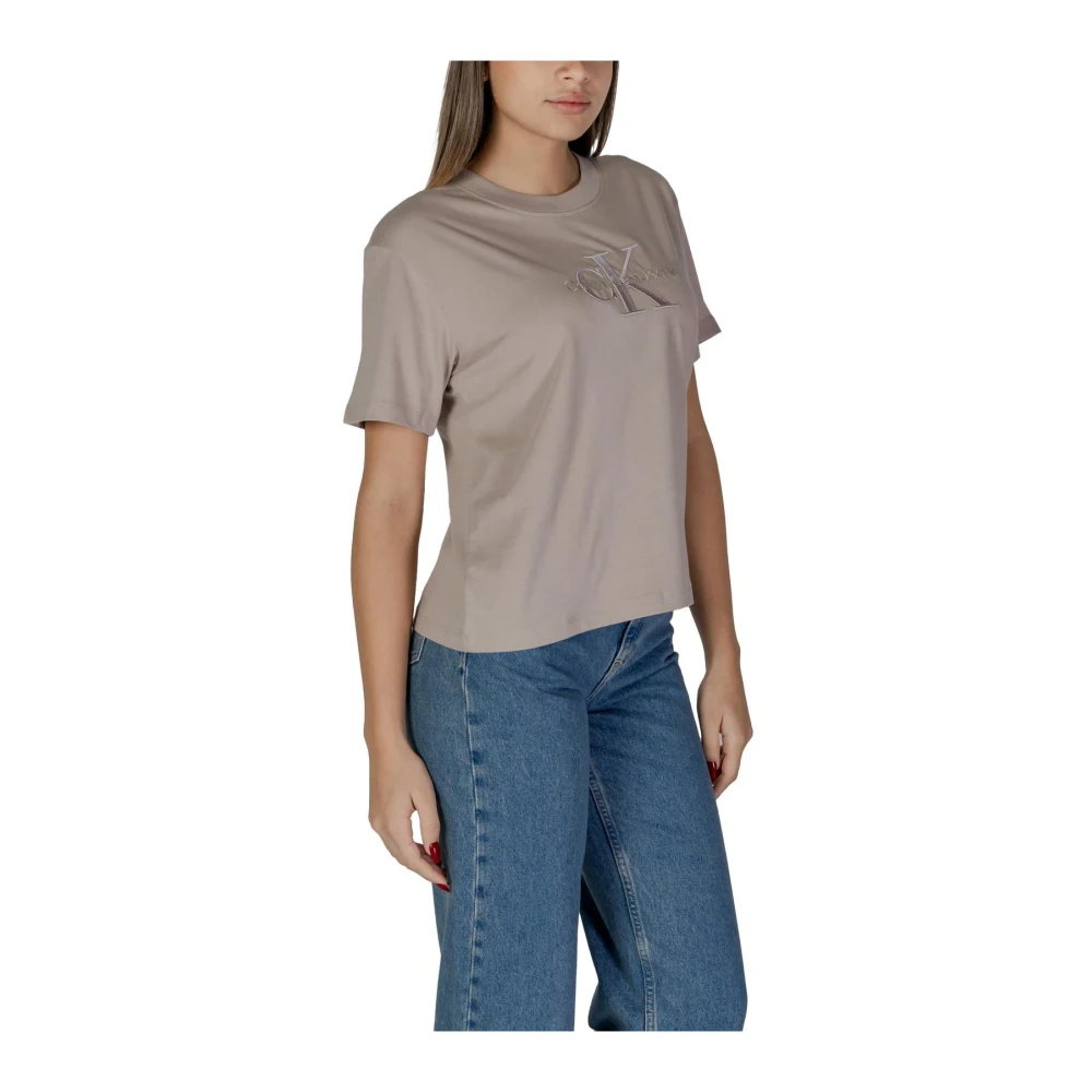 Calvin Klein Jeans Beige Plain Cotton Tee Short Sleeve Beige Dames
