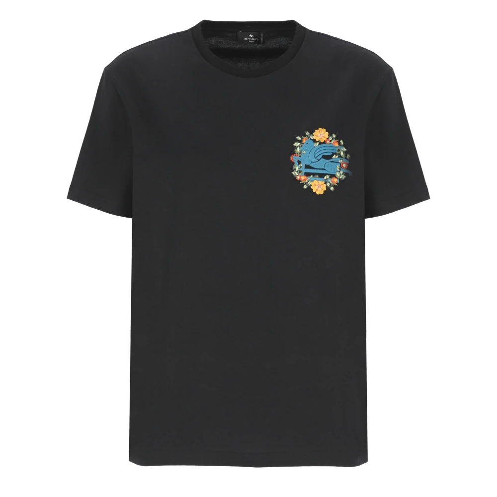 ETRO Zwart Katoenen T-shirt met Geborduurd Logo Black Dames