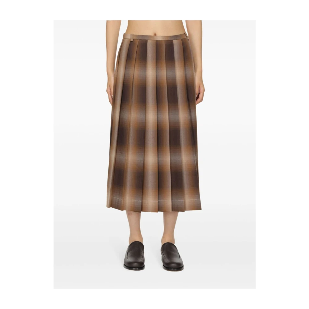 LOW Classic Bruine Geruite Geplooide Rok Brown Dames