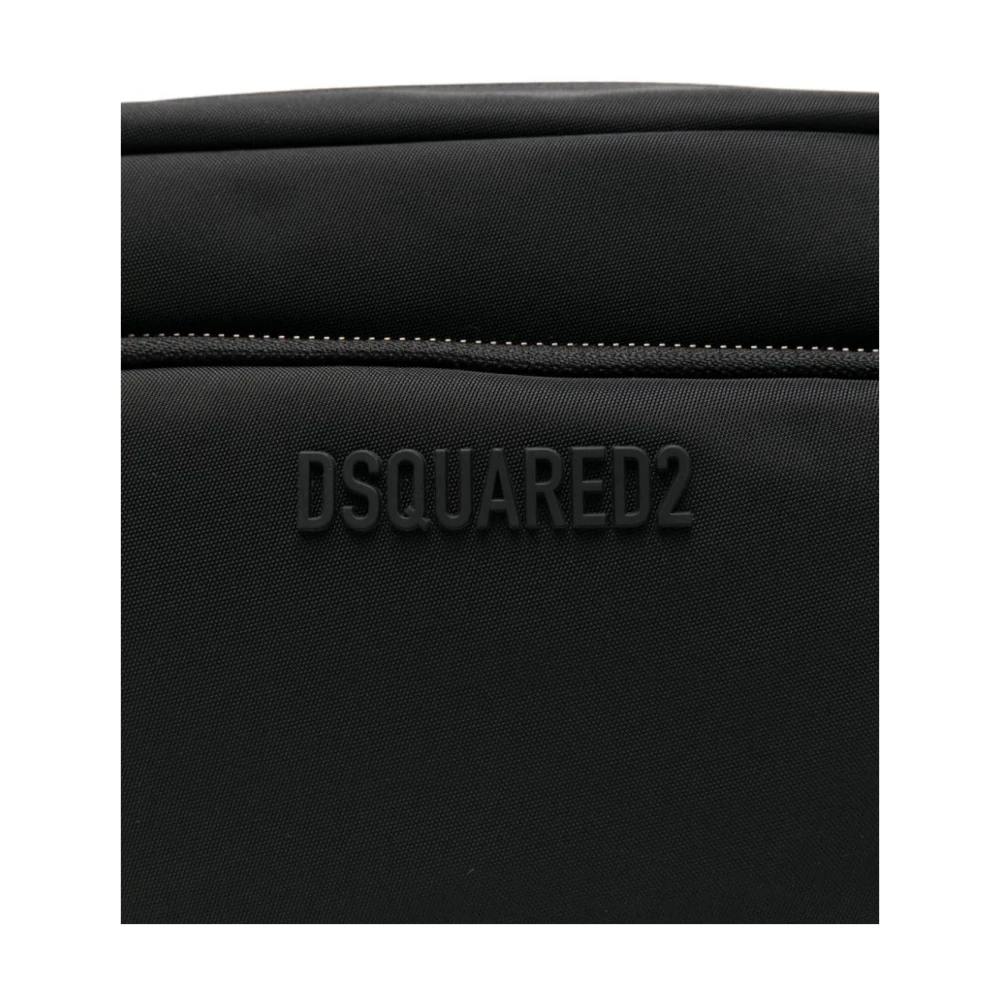 Dsquared2 Zwarte Textuur Portemonnee met Schouderband Black Heren