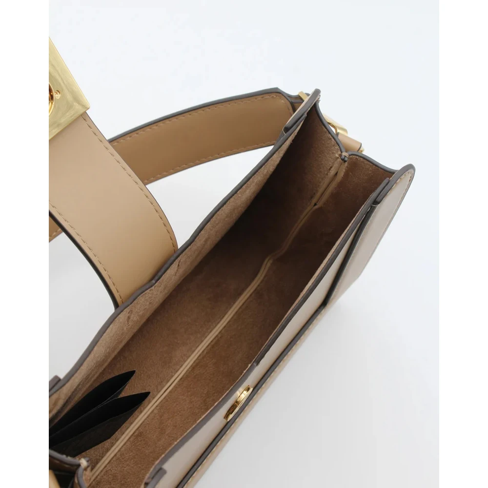 Elisabetta Franchi Kameel Schoudertas met Gouden Logo Beige Dames