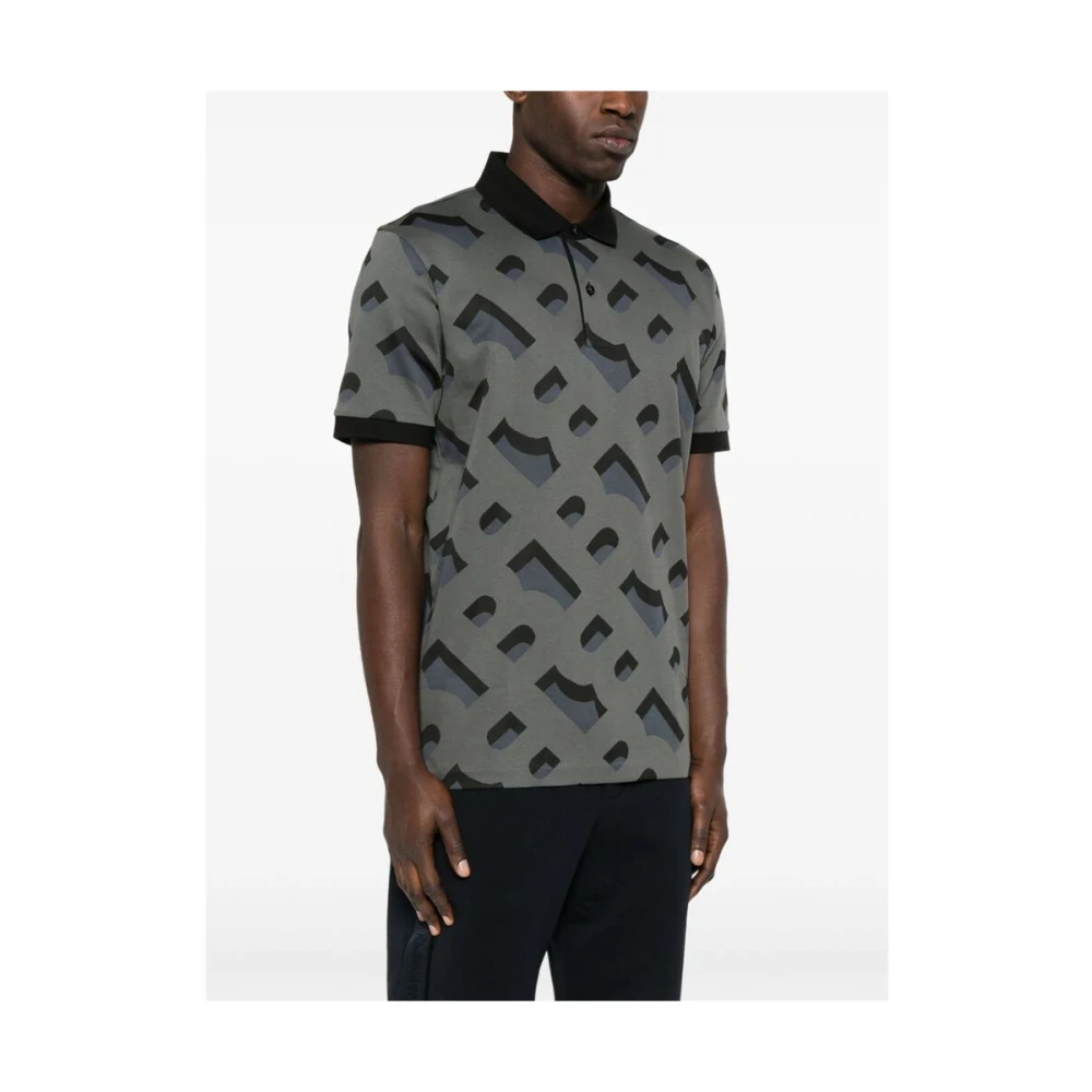 Hugo Boss Gebreide Polo Sweater met Geometrisch Patroon Gray Heren