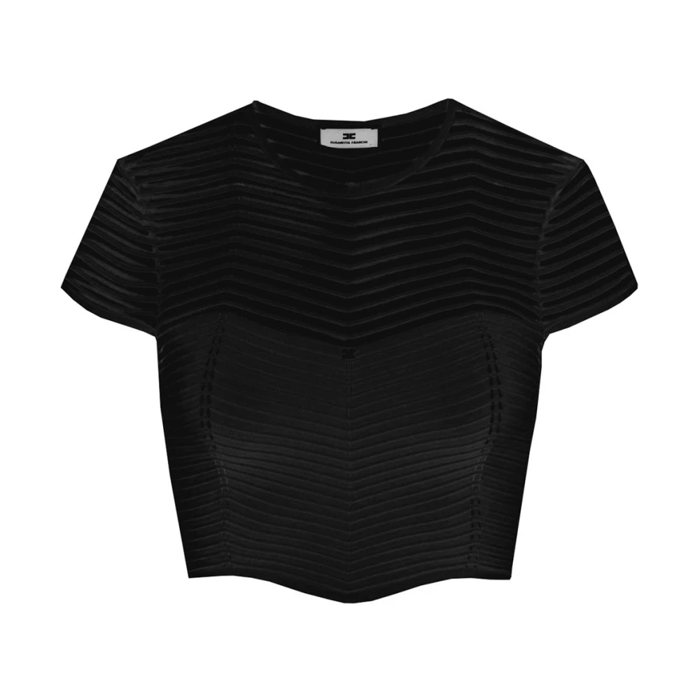 Elisabetta Franchi Chevron Cropped Top met transparante mouwen Black Dames