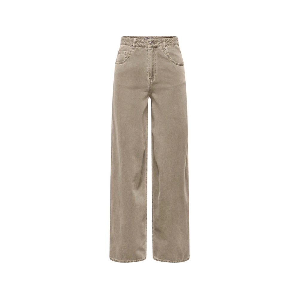 Only Beige Klassiska Högmidjade Bomullsjeans Med Dragkedja Och Knappknäppning