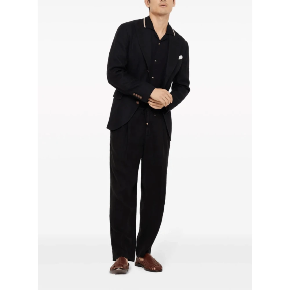 BRUNELLO CUCINELLI Zwarte Linnen Straight-Leg Track Pants Black Heren