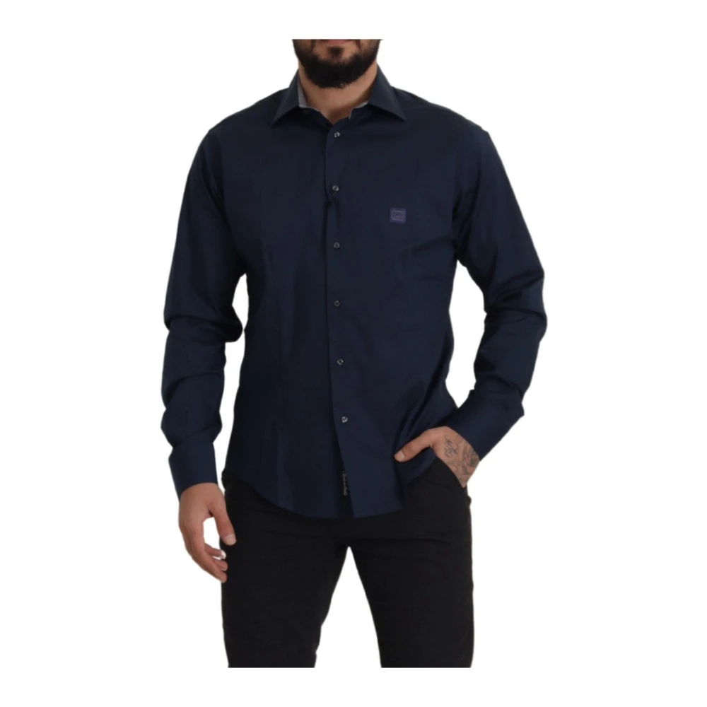 Roberto Cavalli Navy Elegance Katoenen Overhemd Blue Heren