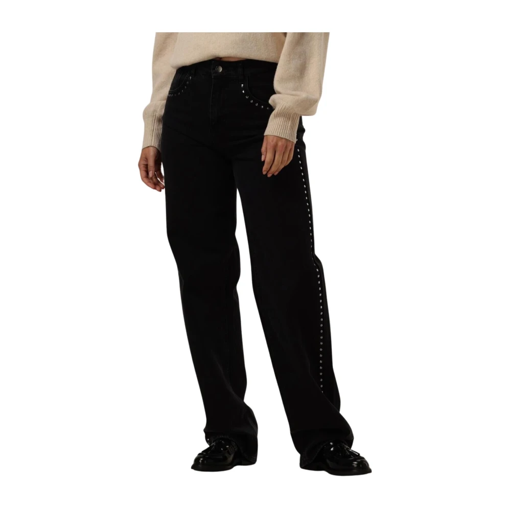 Co'Couture Zwarte Straight Leg Stud Jeans Black Dames