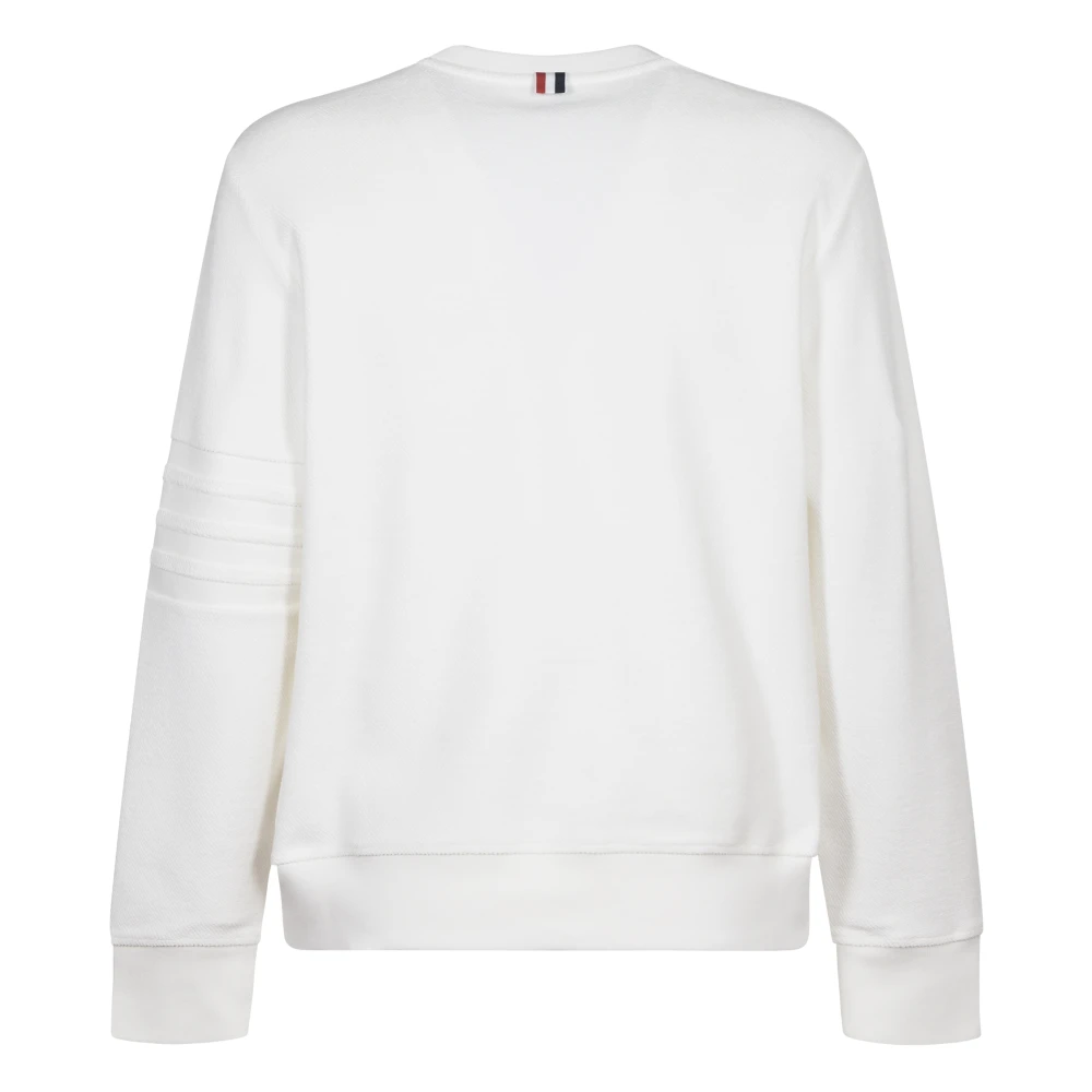 Thom Browne Witte Crewneck Sweatshirt met 4 Bar Stripe White Heren