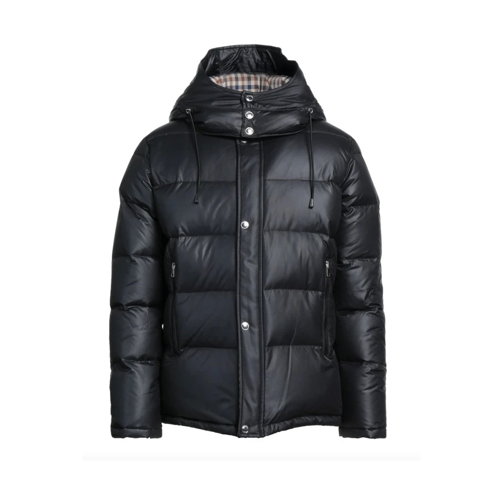 Aquascutum Zwarte Afneembare Hoodiejas met Tartan Patroon Black Heren