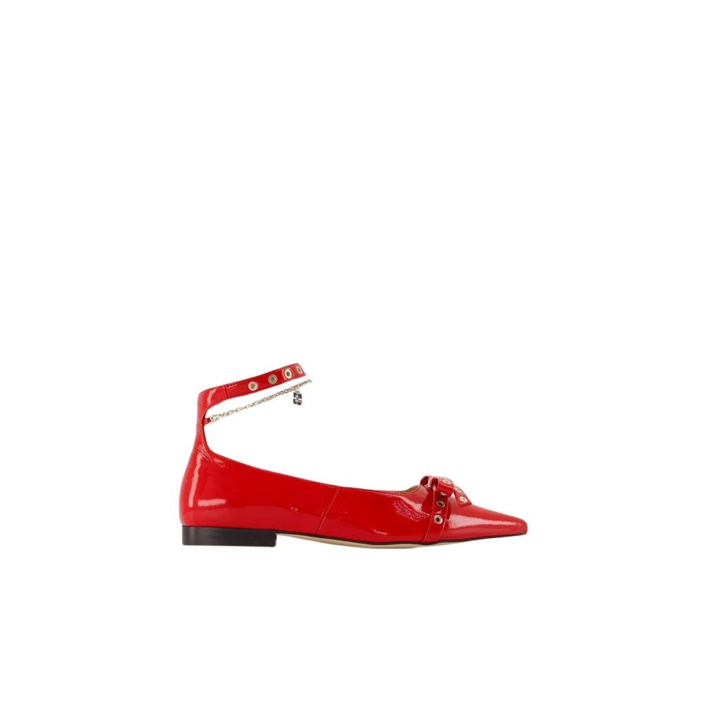 Ganni Women's Red Patent Leather Pointed-Toe Ballet Flats With Bow Detail