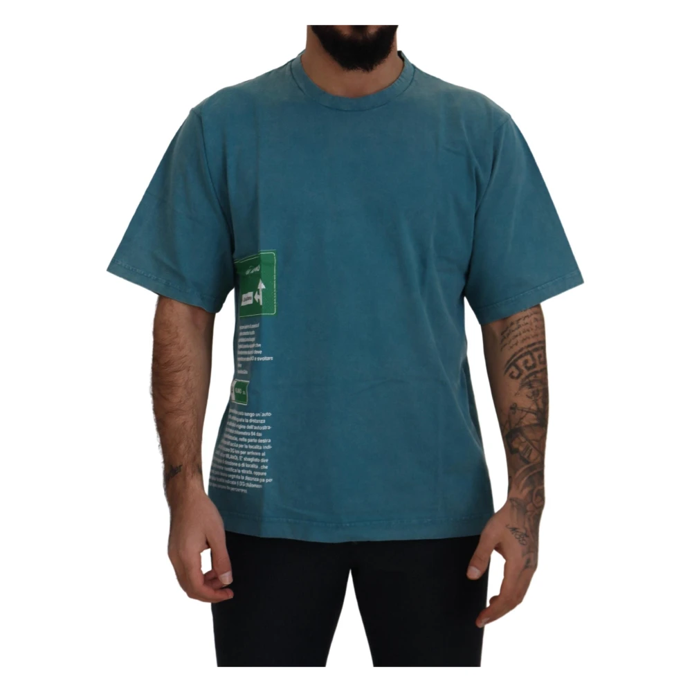 Dolce & Gabbana Men's Blue Logo Print Crewneck T-Shirt