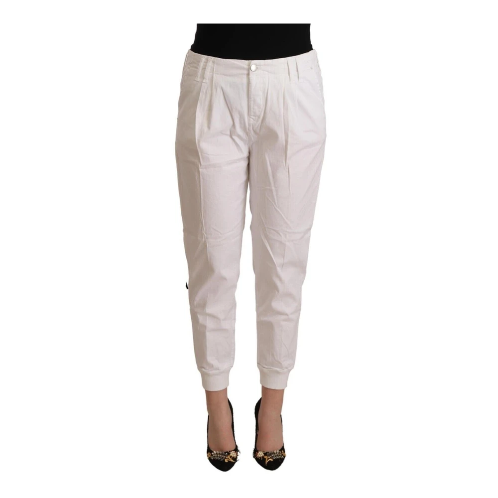 Met White Cotton Mid Waist Tapered Cropped Pants - W30 - Image 2