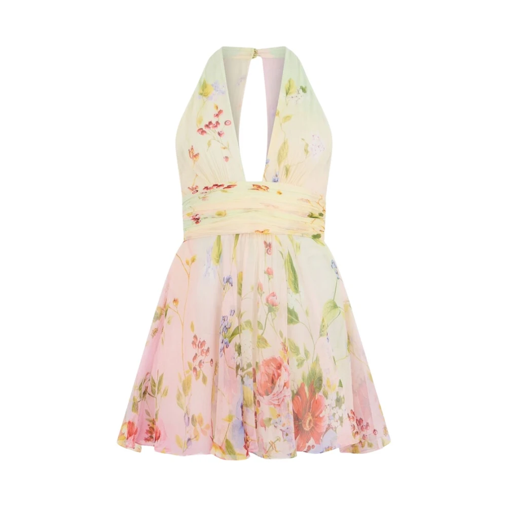 Roberto Cavalli , Party Dresses, Female, Multicolor, Xs, Chiffon Mini Dress With Miami Flowers Print