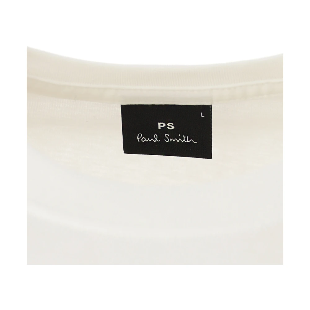 PS By Paul Smith Fles Print Wit Crew Neck T-shirt Beige Heren