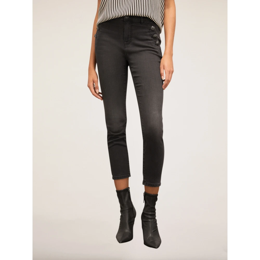 Motivi Zwarte Skinny Jeans met knoopdetail Black Dames