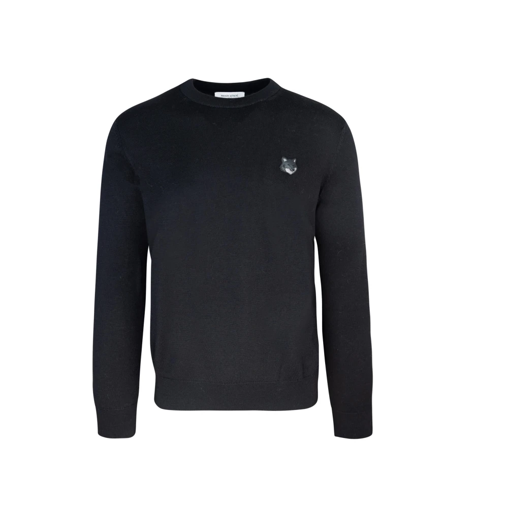 Maison Kitsuné Zwarte Merinowollen Trui Vos Patch Black Heren