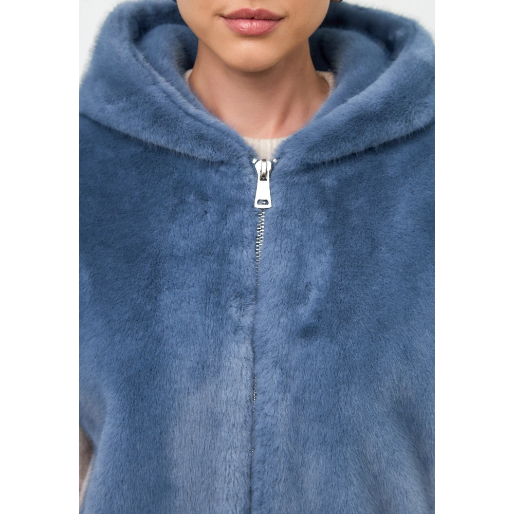 Cesare Gaspari Stijlvolle Hooded Faux Fur Jacket Reyna Blauw Blue Dames