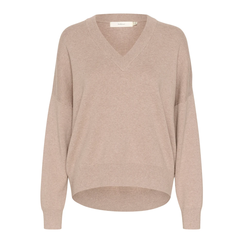 InWear V-hals Gebreide Trui Sandy Grey Melange Beige Dames