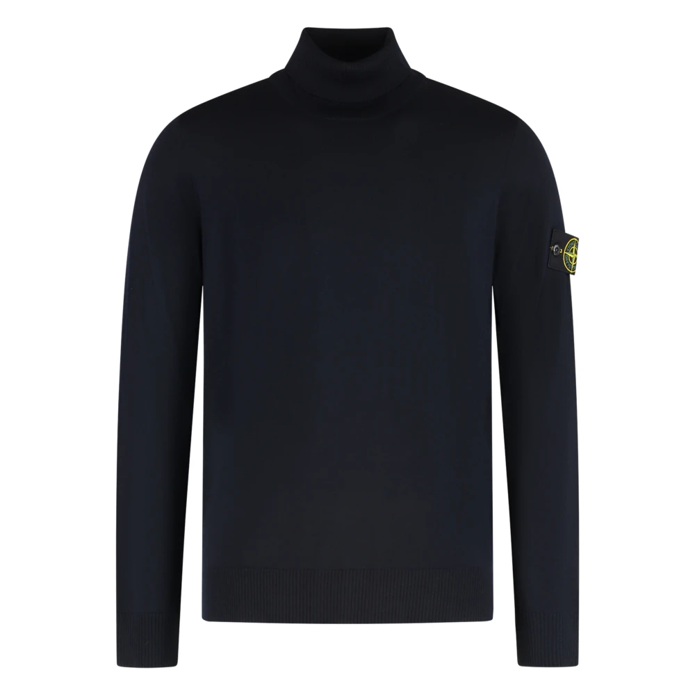 Stone Island Men's Blue Turtleneck Jumper With Ribbed Trims - Turtlenecks - L - Knitwear