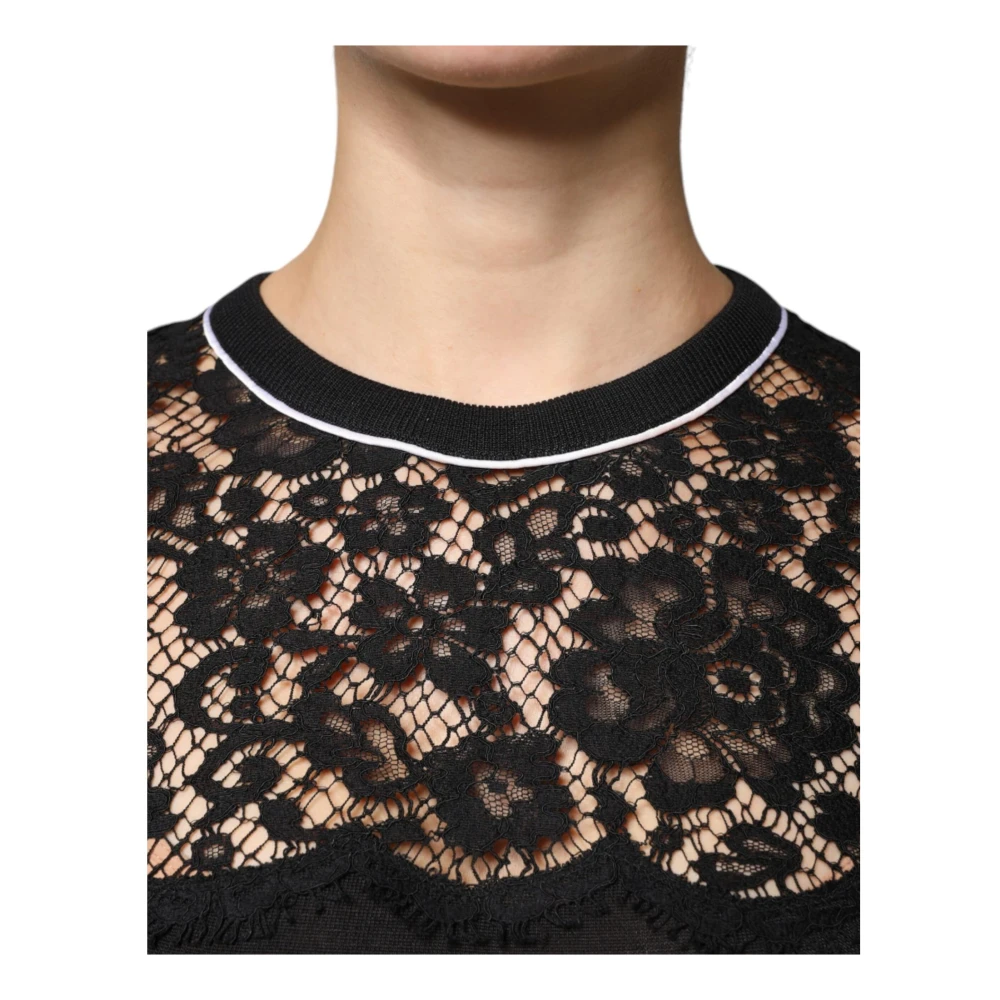 Dolce & Gabbana Zwarte Bloemenkant Zijden Blousetop Black Dames