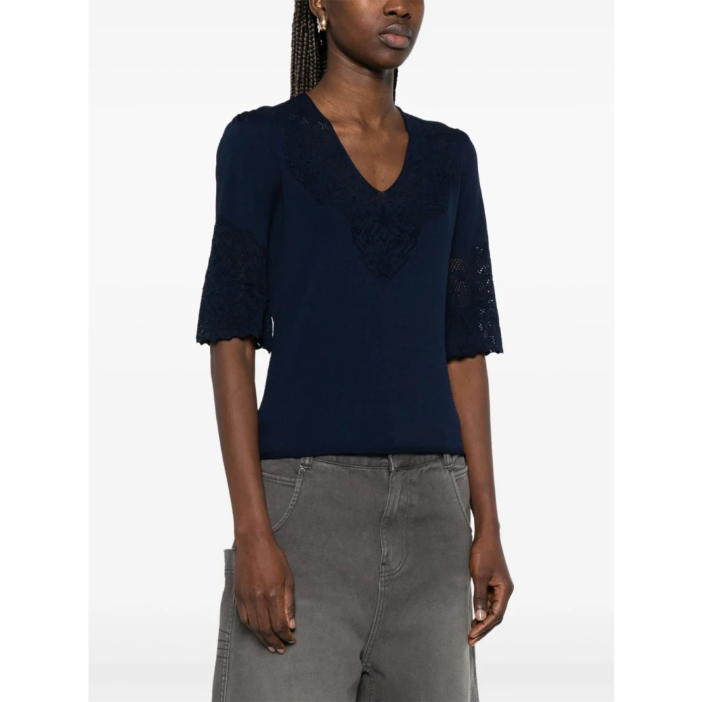 Twinset Blauwe V-hals Sweaters Omgeslagen Rand Blue Dames