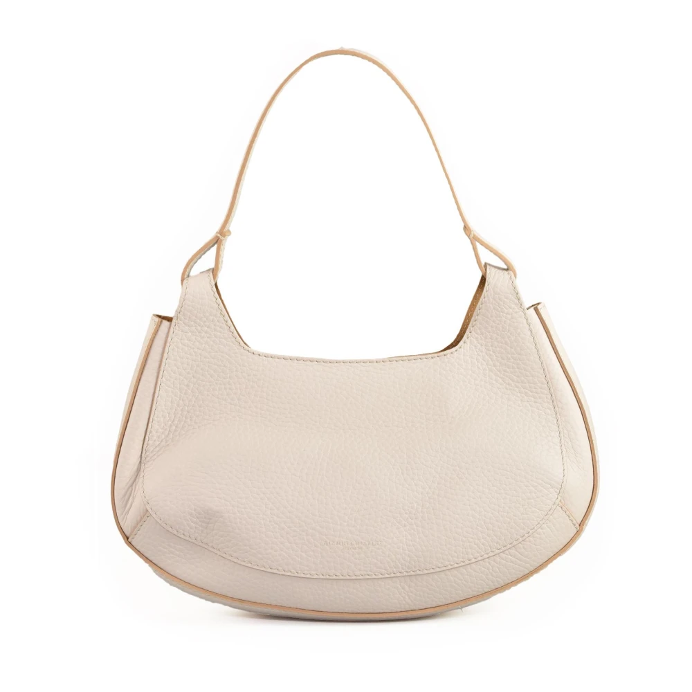 Gianni Chiarini Halve Maan Leren Tas met Magneetsluiting Beige Dames